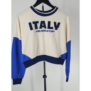 FIFA World Cup 26 Italy Cropped Sweatshirt Womens Small Cream Blue Soccer